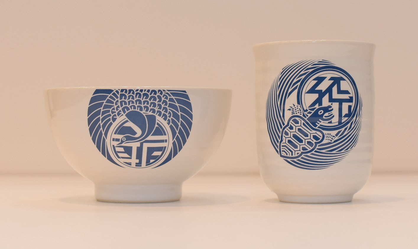 爺孫茶碗＆湯呑セット(青)